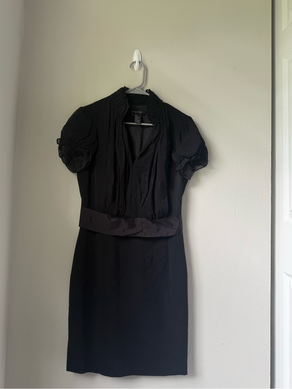 Etcetera Black Puff-Sleeve Midi Sheath Dress